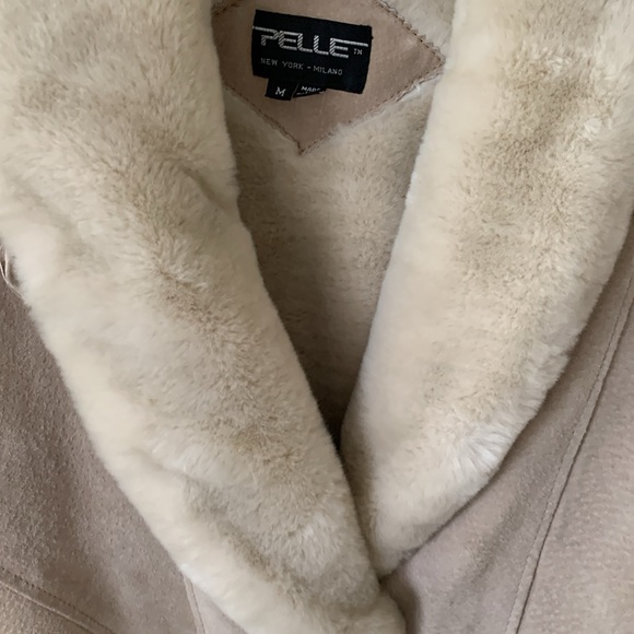 Pelle tan suede faux fur oversized heavy winter pea coat SZ M VTG 80s vintage - Picture 7 of 16